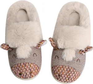 Women's Cute Cartoon Owl Slippers Fuzzy Slip On House Slipper with Memory Foam Comfy Non-Slip Warm Indoor House Shoes