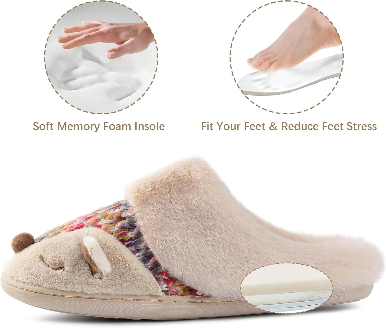 Women's Cute Cartoon Owl Slippers Fuzzy Slip On House Slipper with Memory Foam Comfy Non-Slip Warm Indoor House Shoes
