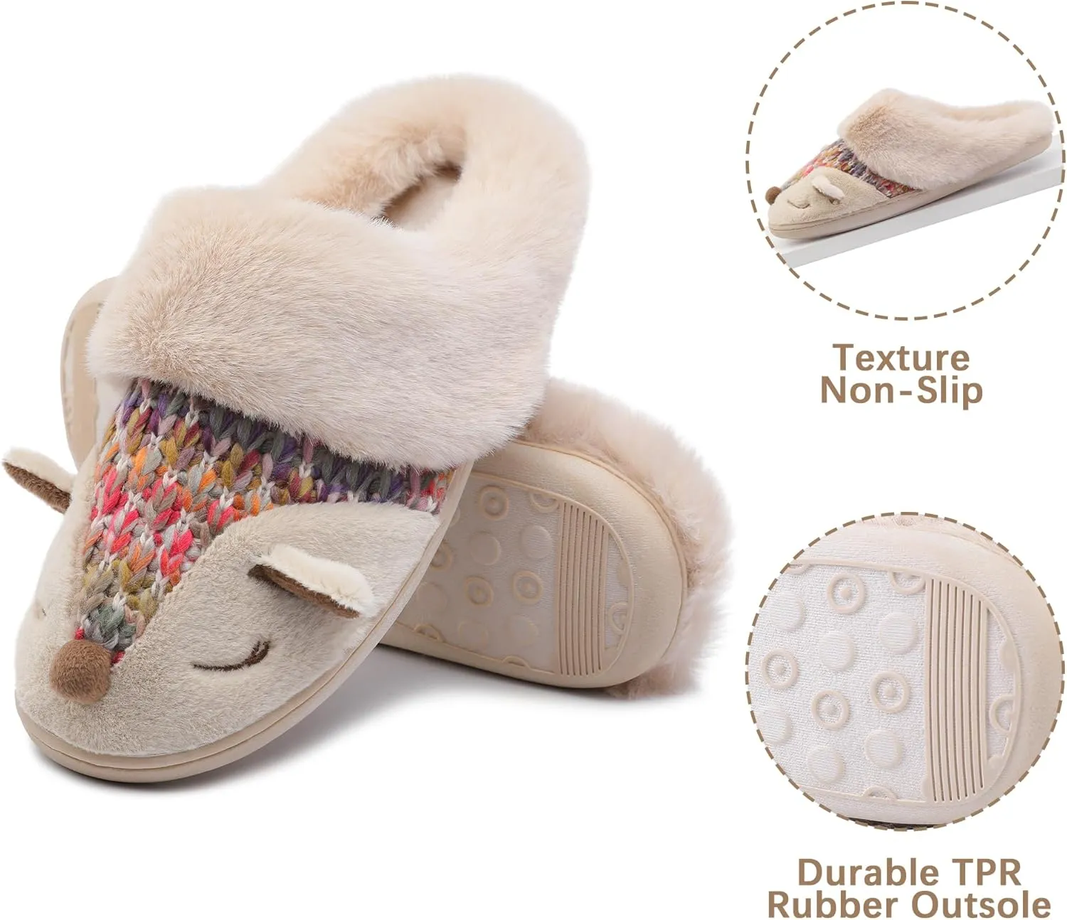 Women's Cute Cartoon Owl Slippers Fuzzy Slip On House Slipper with Memory Foam Comfy Non-Slip Warm Indoor House Shoes