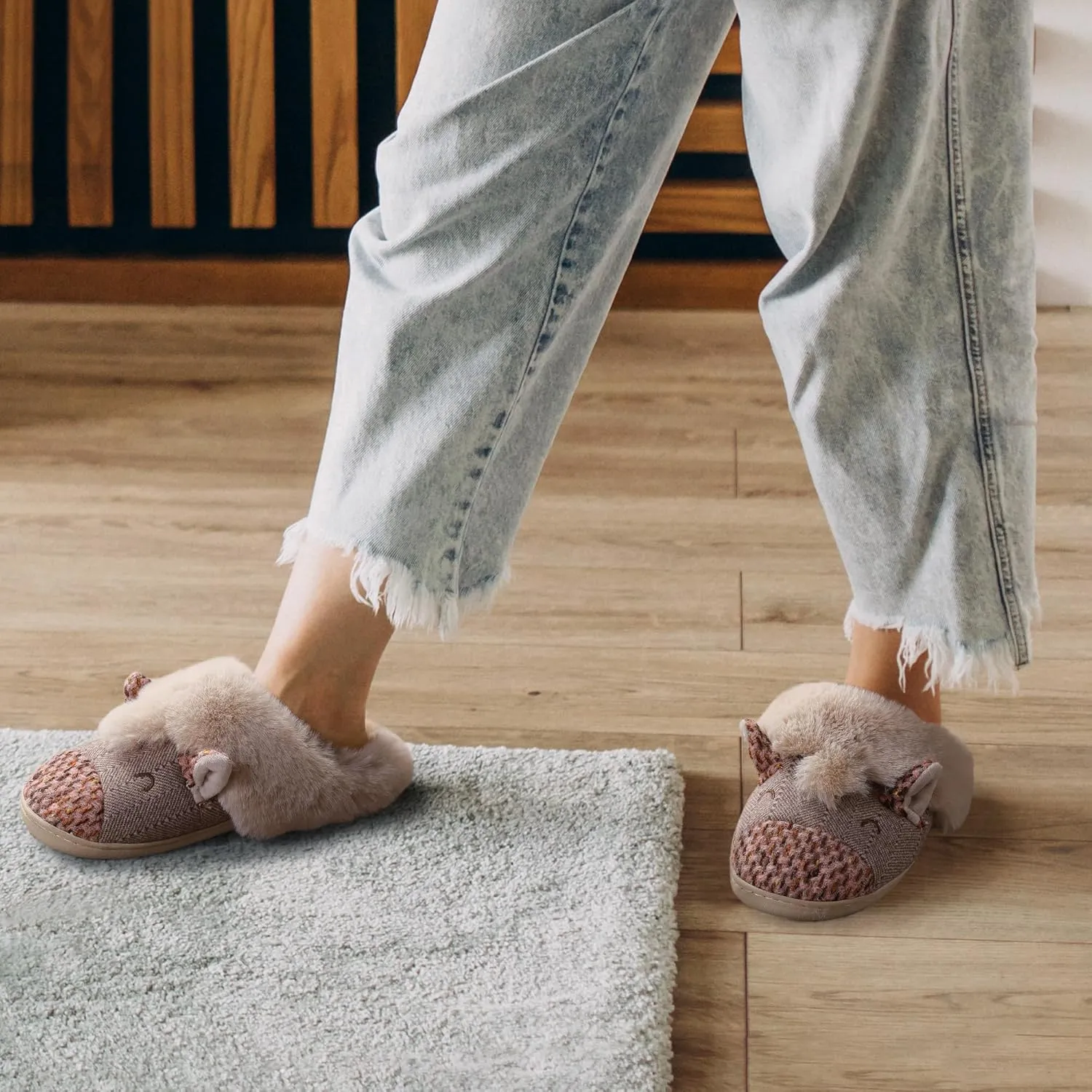 Women's Cute Cartoon Owl Slippers Fuzzy Slip On House Slipper with Memory Foam Comfy Non-Slip Warm Indoor House Shoes