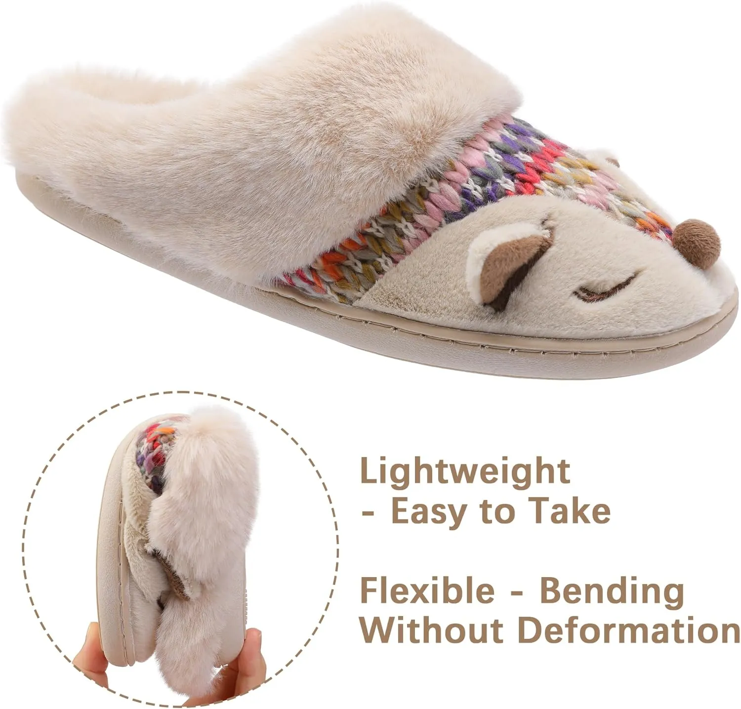 Women's Cute Cartoon Owl Slippers Fuzzy Slip On House Slipper with Memory Foam Comfy Non-Slip Warm Indoor House Shoes