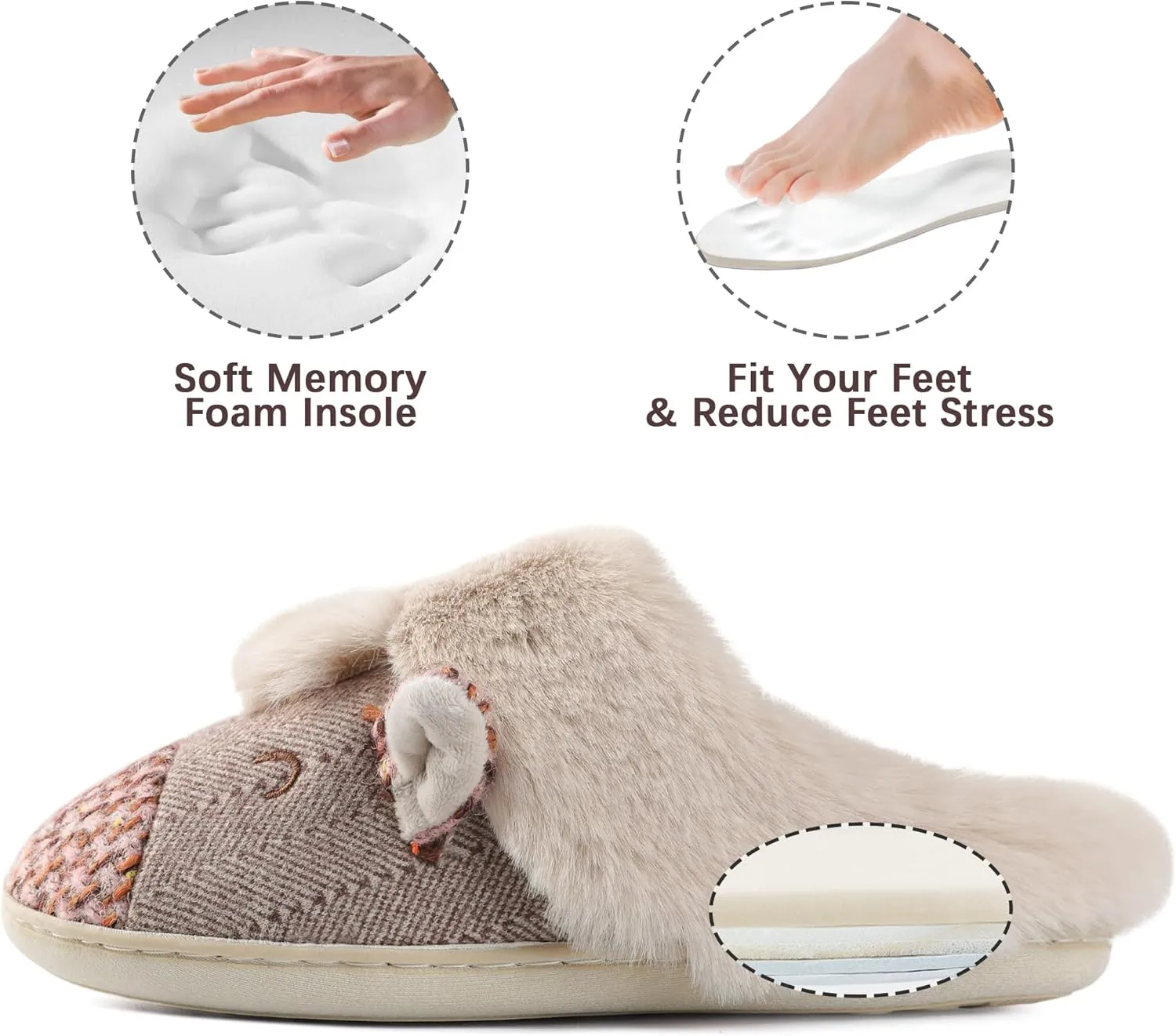 Women's Cute Cartoon Owl Slippers Fuzzy Slip On House Slipper with Memory Foam Comfy Non-Slip Warm Indoor House Shoes