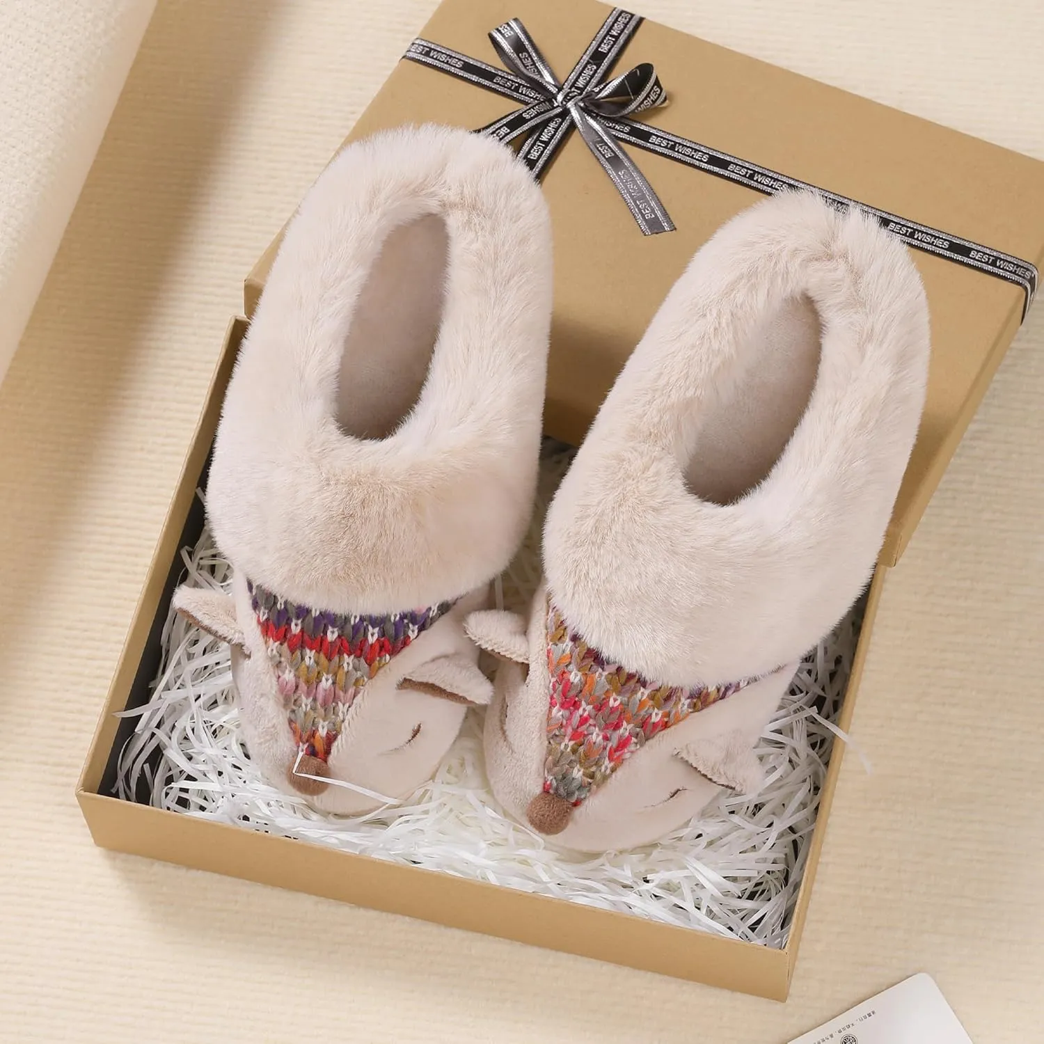 Women's Cute Cartoon Owl Slippers Fuzzy Slip On House Slipper with Memory Foam Comfy Non-Slip Warm Indoor House Shoes