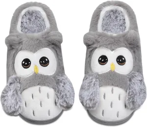 Women's Cute Cartoon Owl Slippers Fuzzy Slip On House Slipper with Memory Foam Comfy Non-Slip Warm Indoor House Shoes