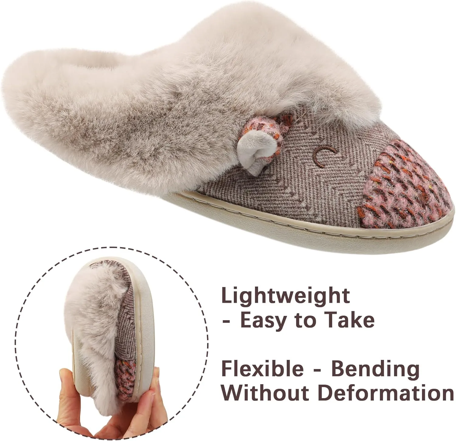 Women's Cute Cartoon Owl Slippers Fuzzy Slip On House Slipper with Memory Foam Comfy Non-Slip Warm Indoor House Shoes