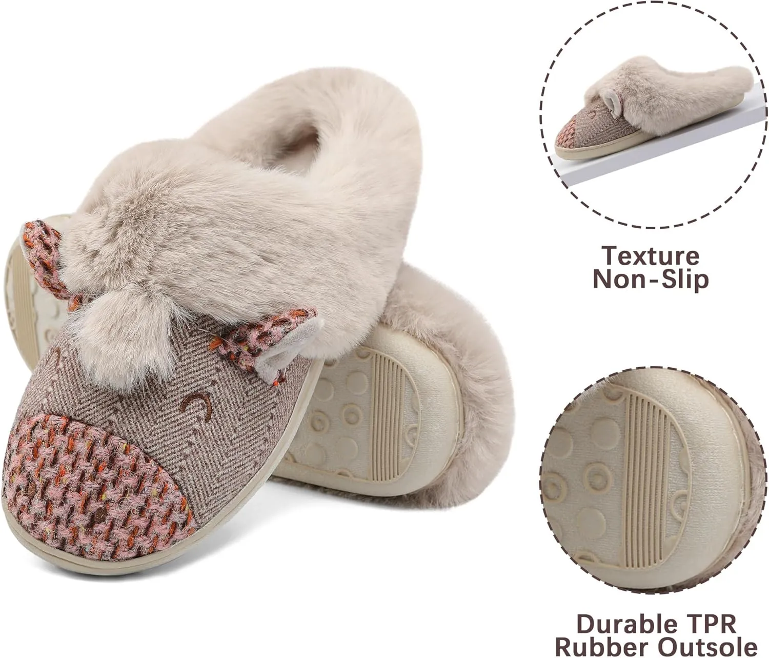 Women's Cute Cartoon Owl Slippers Fuzzy Slip On House Slipper with Memory Foam Comfy Non-Slip Warm Indoor House Shoes