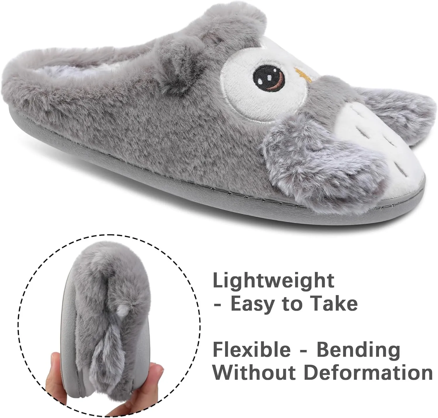 Women's Cute Cartoon Owl Slippers Fuzzy Slip On House Slipper with Memory Foam Comfy Non-Slip Warm Indoor House Shoes