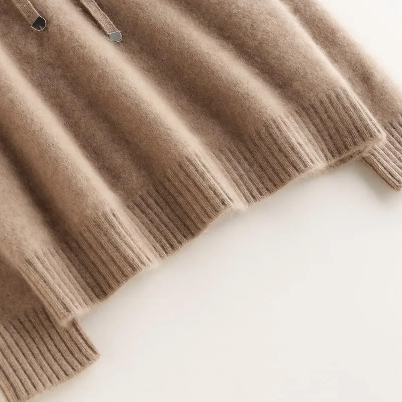 Women's Fall and Winter 100% Cashmere 7 Stiches Thickening Long Sleeve Hoodie