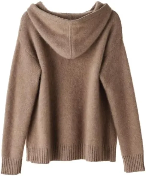 Women's Fall and Winter 100% Cashmere 7 Stiches Thickening Long Sleeve Hoodie