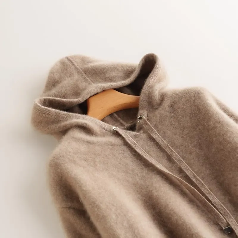Women's Fall and Winter 100% Cashmere 7 Stiches Thickening Long Sleeve Hoodie