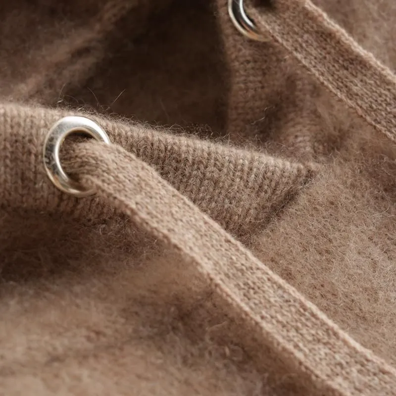 Women's Fall and Winter 100% Cashmere 7 Stiches Thickening Long Sleeve Hoodie