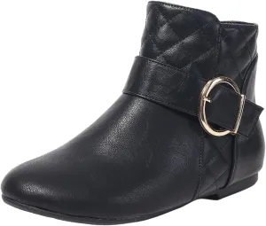 Women’s Fall Flat Ankle Boots - Low Heel Booties with Metal Ring Detail, Short No Heel Boots for Women, Stylish Fall Footwear