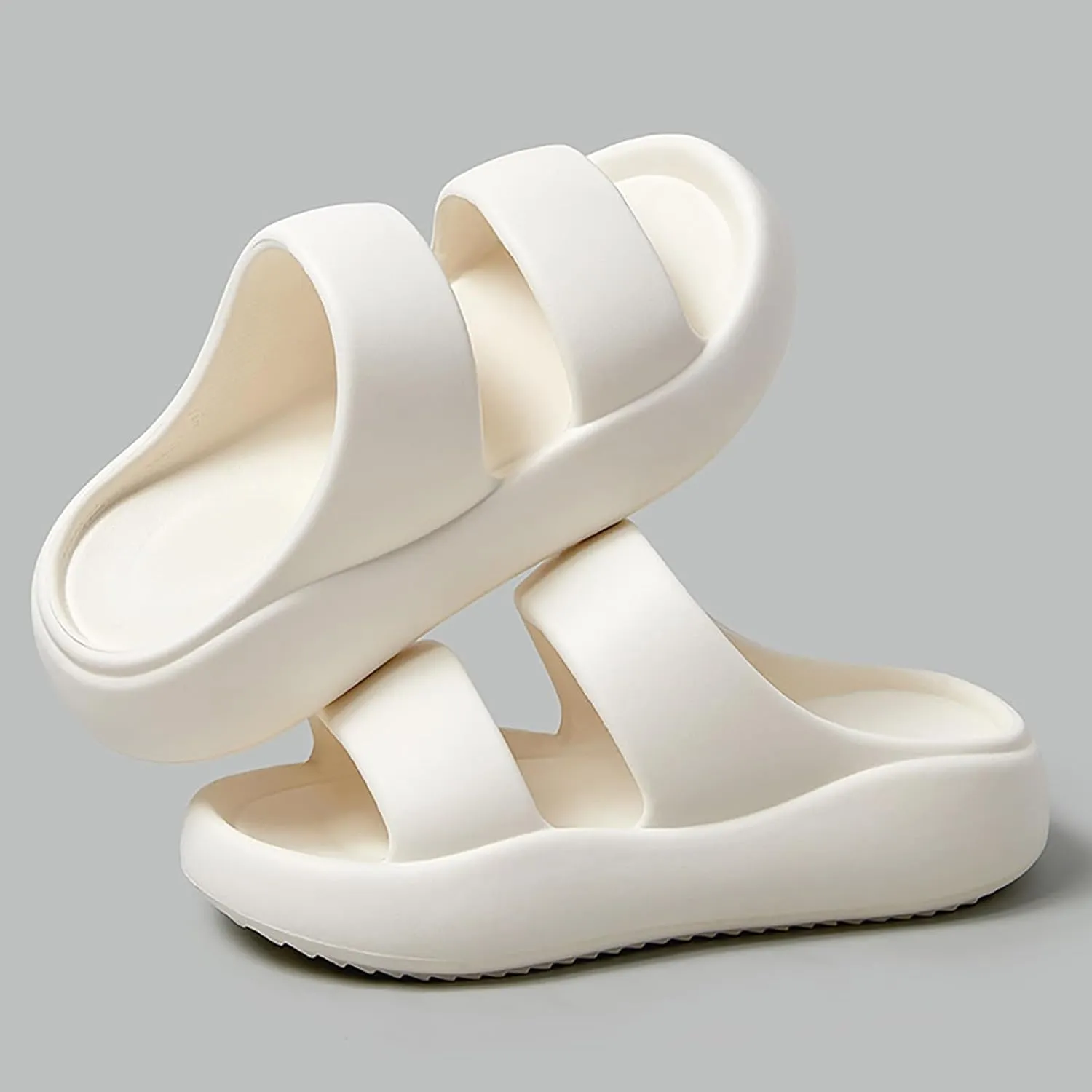 Women's Fashion Cowhide Leather Platform Sandals Comfy Soft Open Toe Slip On Wedge Casual Slides Summer Beach Lightweight Flatform Chunky Slippers