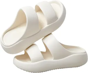 Women's Fashion Cowhide Leather Platform Sandals Comfy Soft Open Toe Slip On Wedge Casual Slides Summer Beach Lightweight Flatform Chunky Slippers