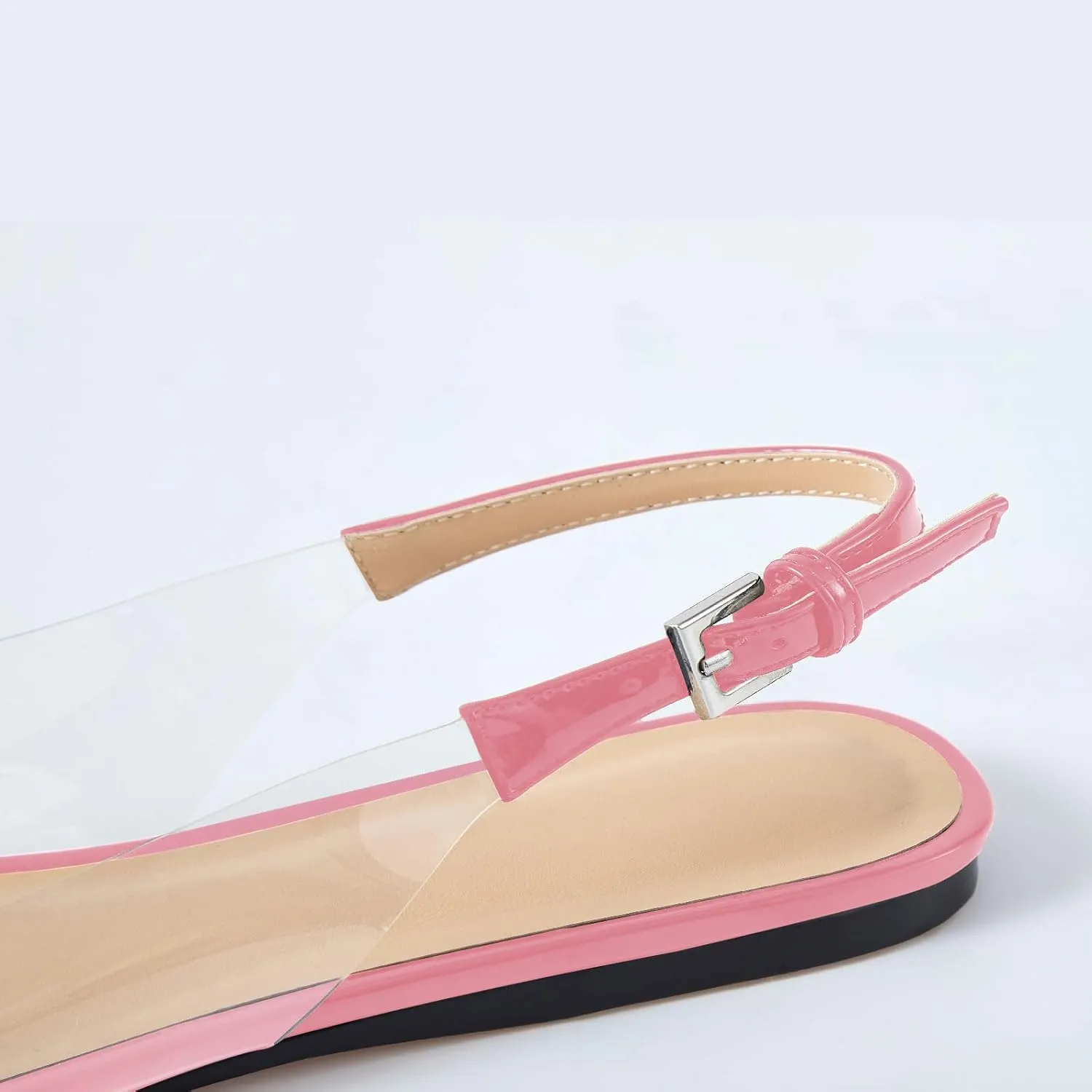 Women's Fashion Pointed Toe Heart Transparent PVC Slingback Flat Shoes Comfort Slip On Cap Toe Clear Ballet Flats Work Wedding Dress Flat Shoes for Women