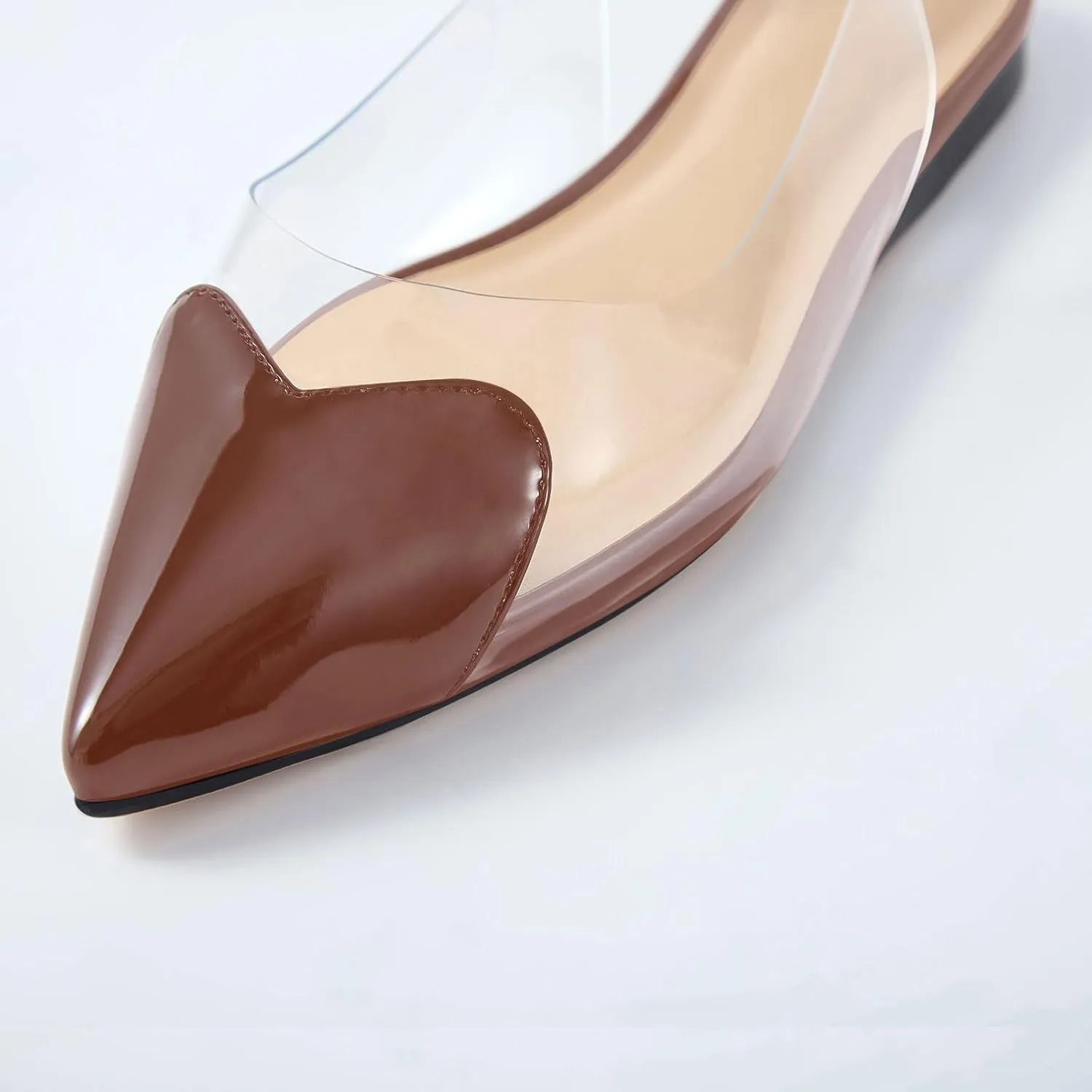 Women's Fashion Pointed Toe Heart Transparent PVC Slingback Flat Shoes Comfort Slip On Cap Toe Clear Ballet Flats Work Wedding Dress Flat Shoes for Women