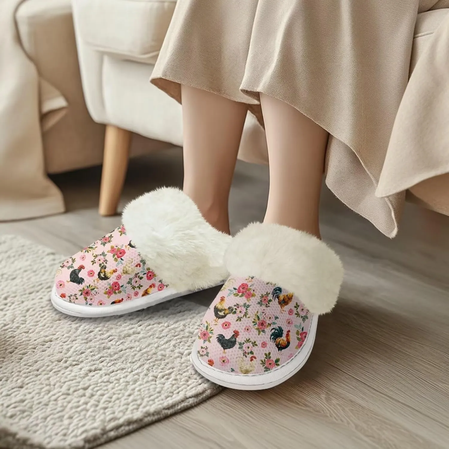Women's Flannel Lined Slippers Fluffy House Shoes Furry Cozy Home Bedroom Comfy Winter Cute Warm Shoes