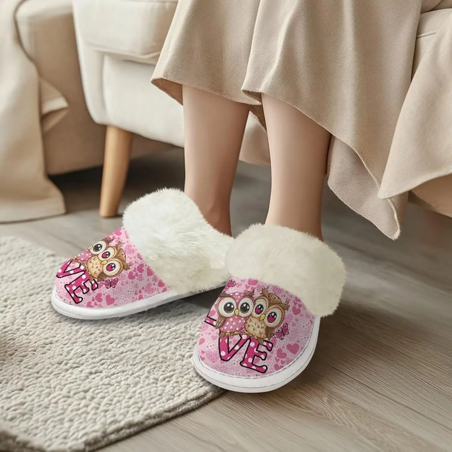Women's Flannel Lined Slippers Fluffy House Shoes Furry Cozy Home Bedroom Comfy Winter Cute Warm Shoes