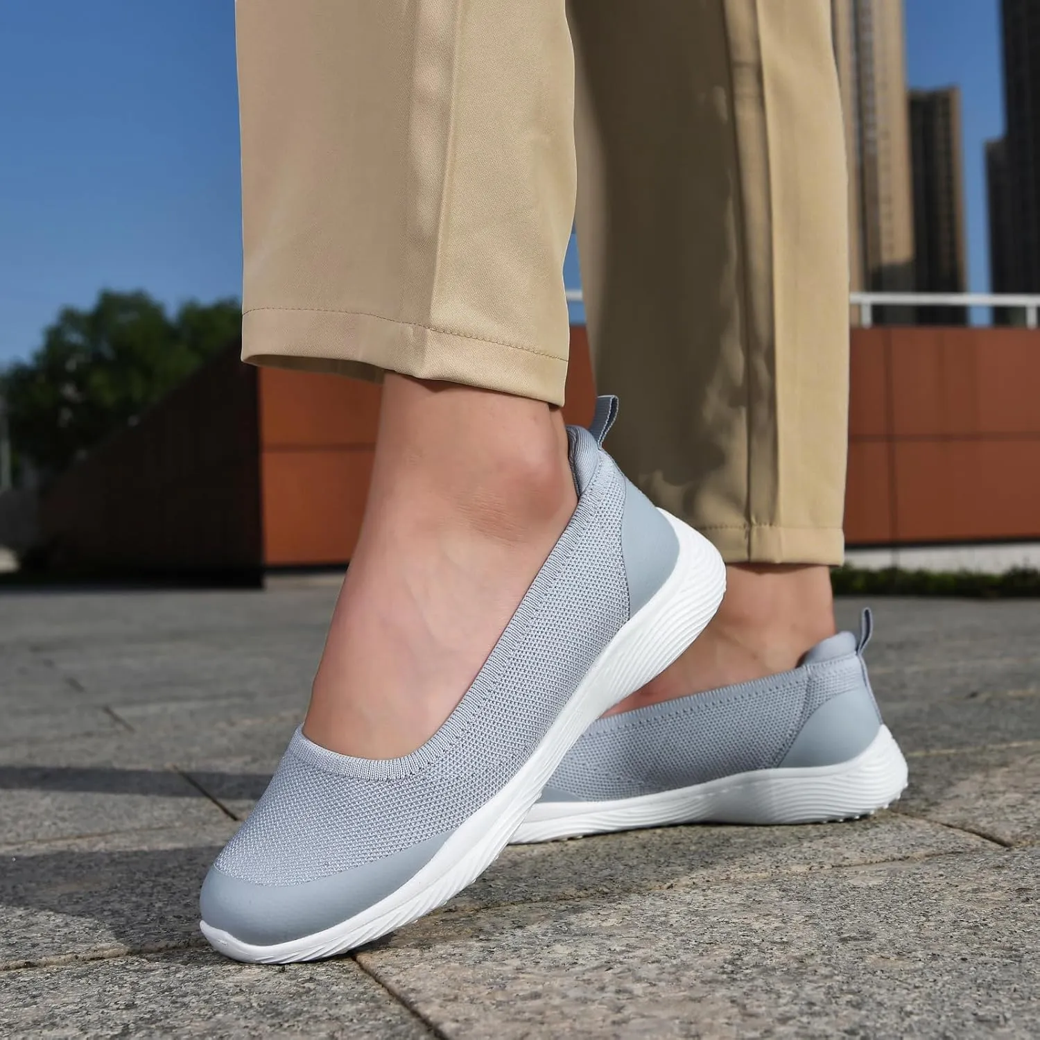 Women's Flats Slip On Shoes Knit Walking Sneakers Casual Low Wedge Nurse Loafers Comfortable Lightweight Breathable