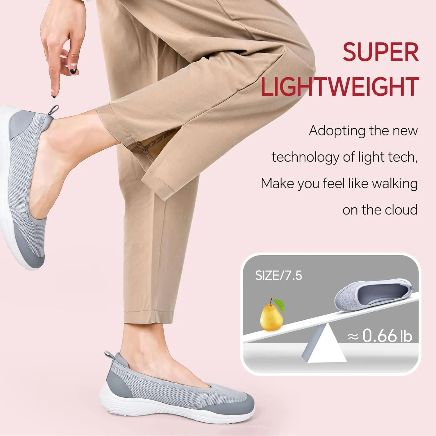 Women's Flats Slip On Shoes Knit Walking Sneakers Casual Low Wedge Nurse Loafers Comfortable Lightweight Breathable