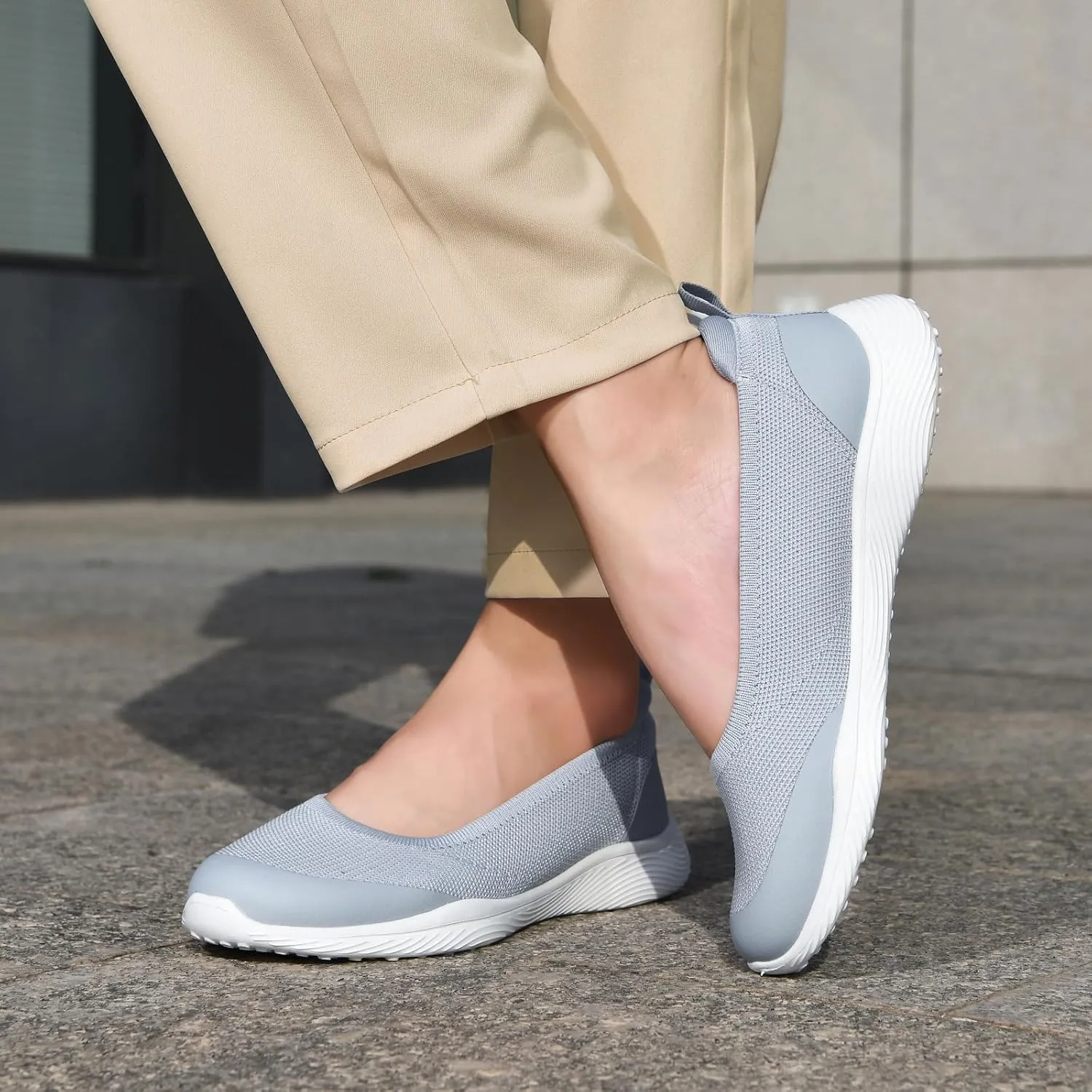 Women's Flats Slip On Shoes Knit Walking Sneakers Casual Low Wedge Nurse Loafers Comfortable Lightweight Breathable