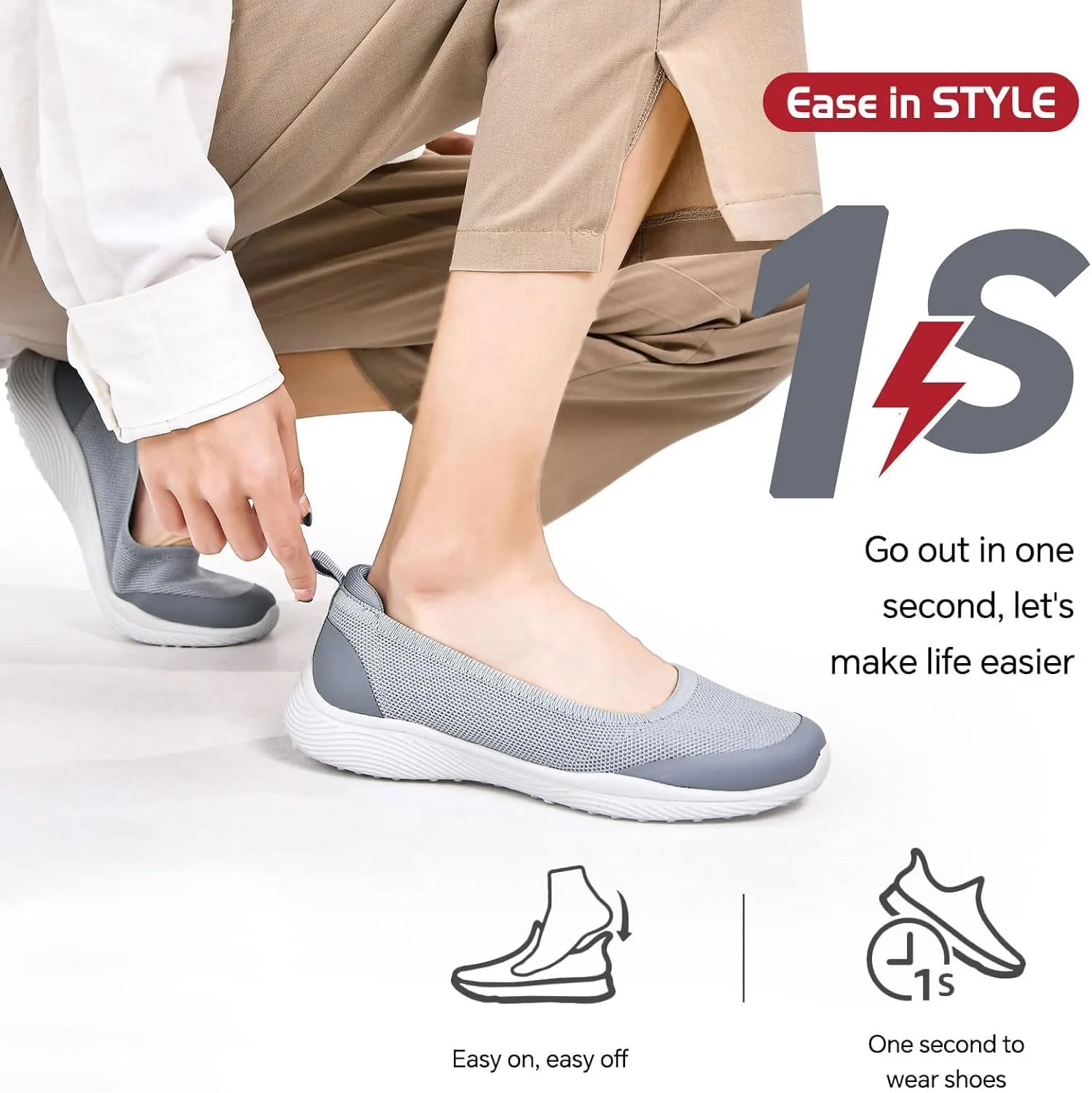 Women's Flats Slip On Shoes Knit Walking Sneakers Casual Low Wedge Nurse Loafers Comfortable Lightweight Breathable