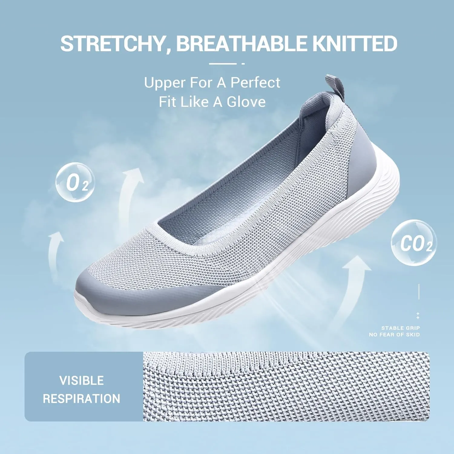 Women's Flats Slip On Shoes Knit Walking Sneakers Casual Low Wedge Nurse Loafers Comfortable Lightweight Breathable