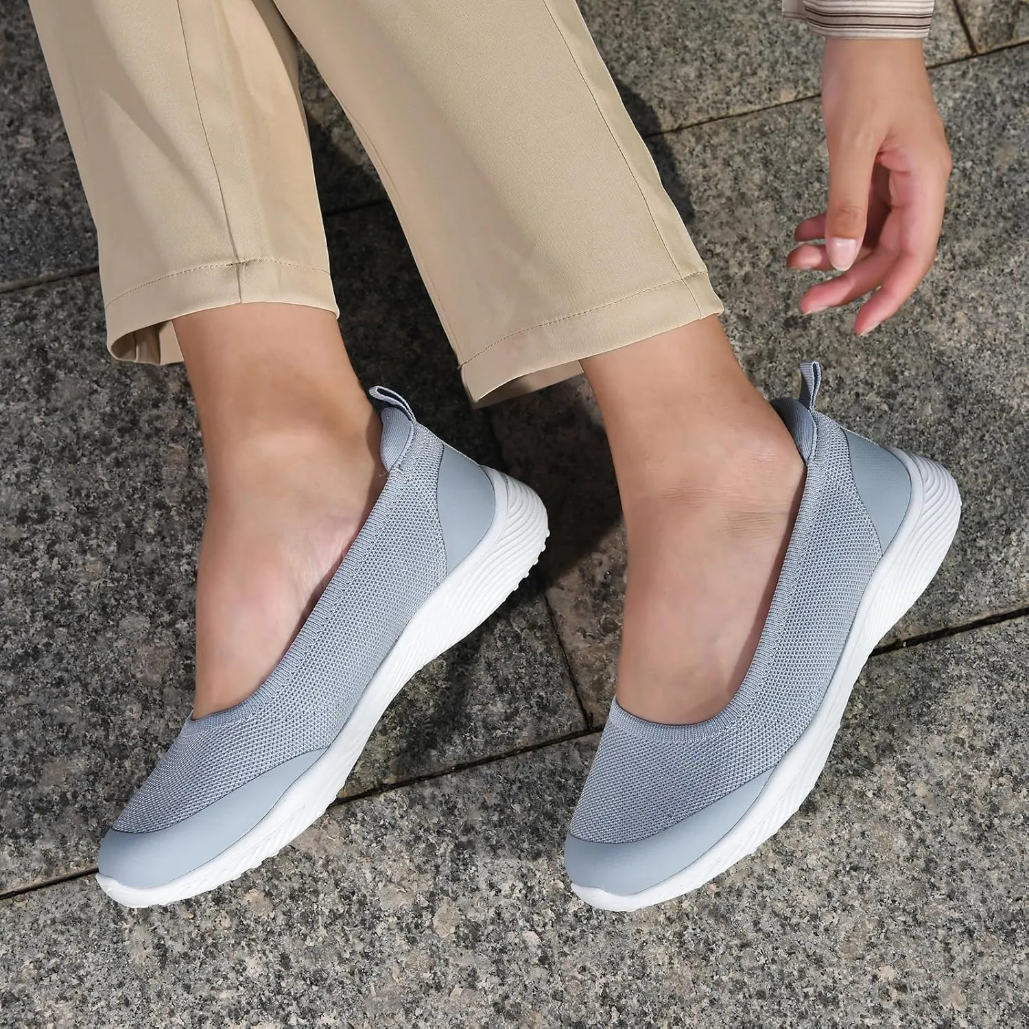 Women's Flats Slip On Shoes Knit Walking Sneakers Casual Low Wedge Nurse Loafers Comfortable Lightweight Breathable