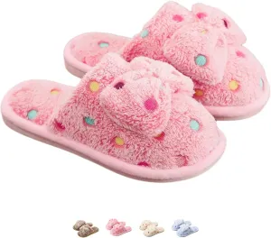 Women's Fleece Bow House Slippers Indoor, Soft Comfy Cozy Plush Slip On Slippers with Bows, Bow Tie Winter Warm Fuzzy Bedroom Shoes