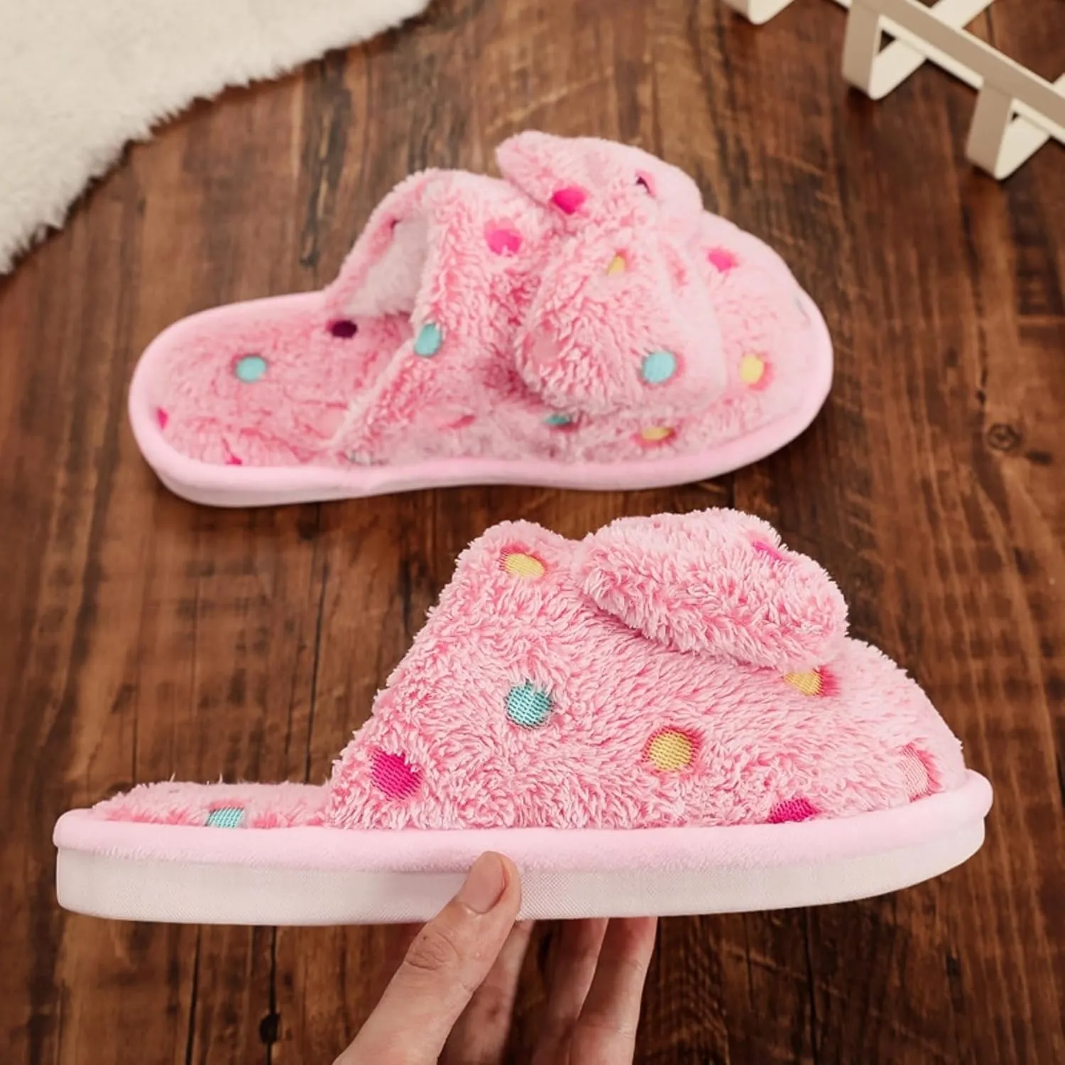 Women's Fleece Bow House Slippers Indoor, Soft Comfy Cozy Plush Slip On Slippers with Bows, Bow Tie Winter Warm Fuzzy Bedroom Shoes