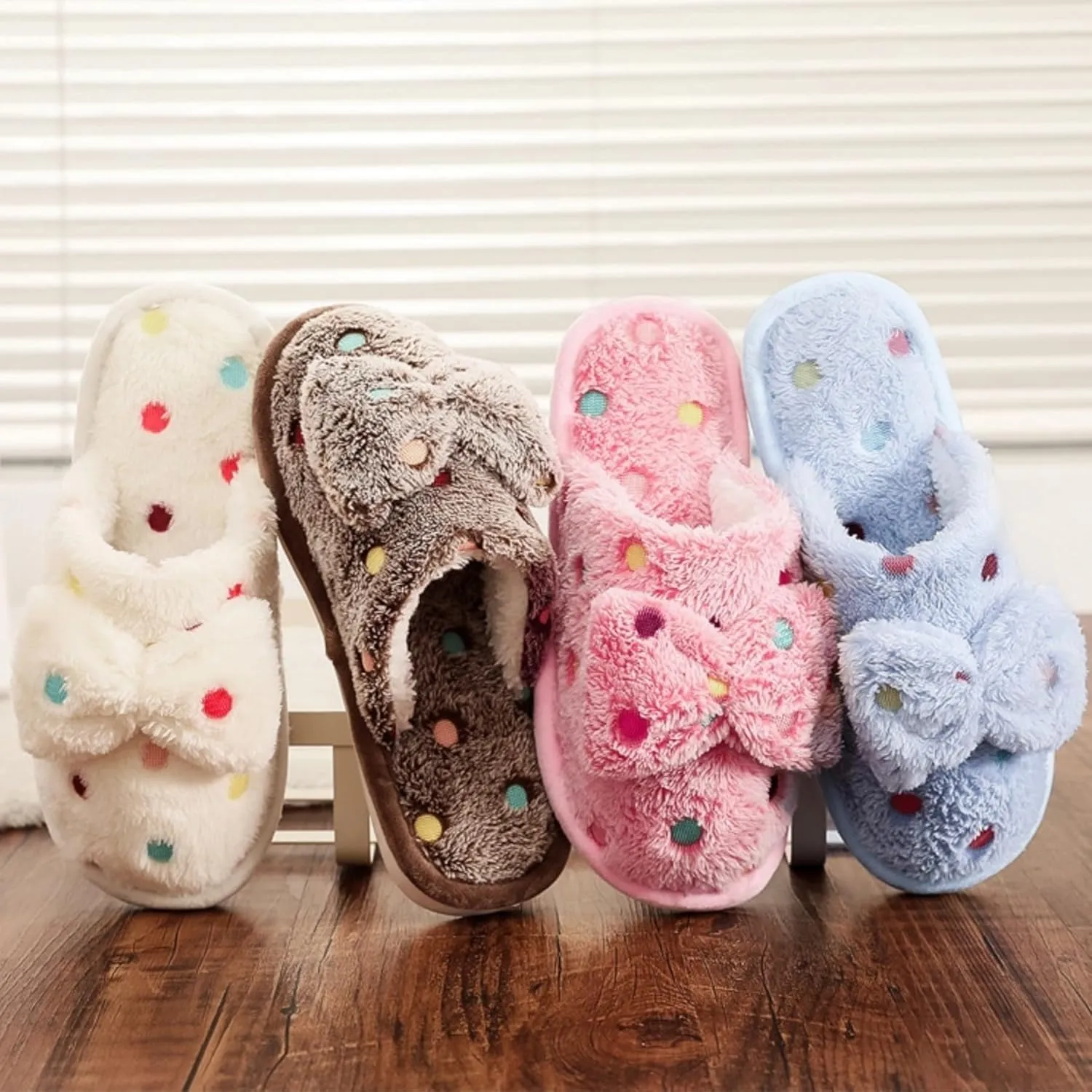 Women's Fleece Bow House Slippers Indoor, Soft Comfy Cozy Plush Slip On Slippers with Bows, Bow Tie Winter Warm Fuzzy Bedroom Shoes