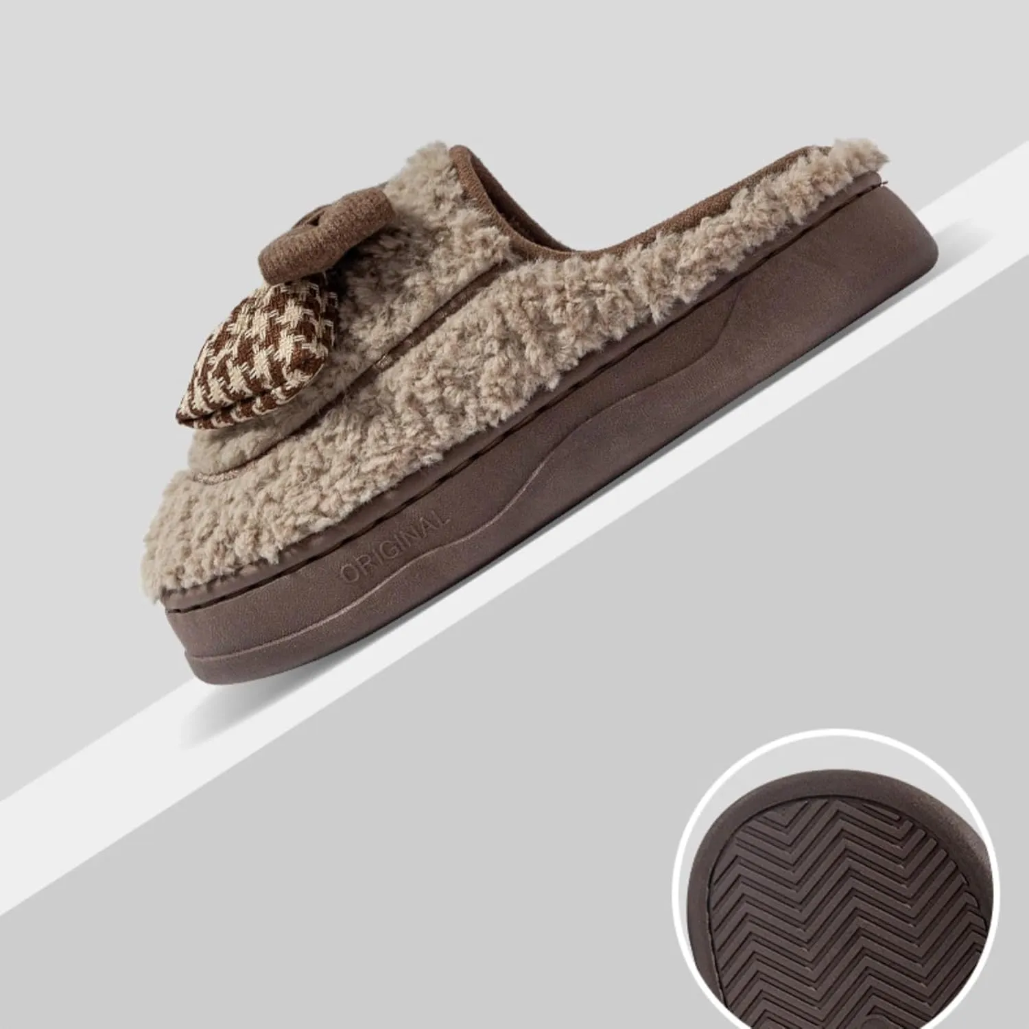 Women's Fleece Bow House Slippers Soft Plush Comfy Cozy Slip On Indoor Slipper with Bows Winter Warm Cute Bow Tie Fuzzy Bedroom Shoes Non Slip