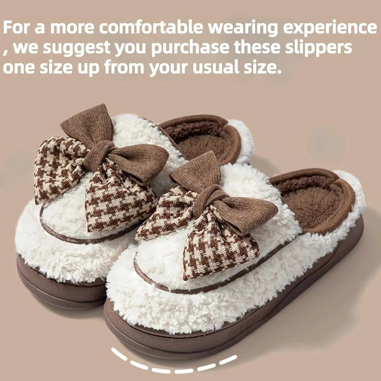 Women's Fleece Bow House Slippers Soft Plush Comfy Cozy Slip On Indoor Slipper with Bows Winter Warm Cute Bow Tie Fuzzy Bedroom Shoes Non Slip