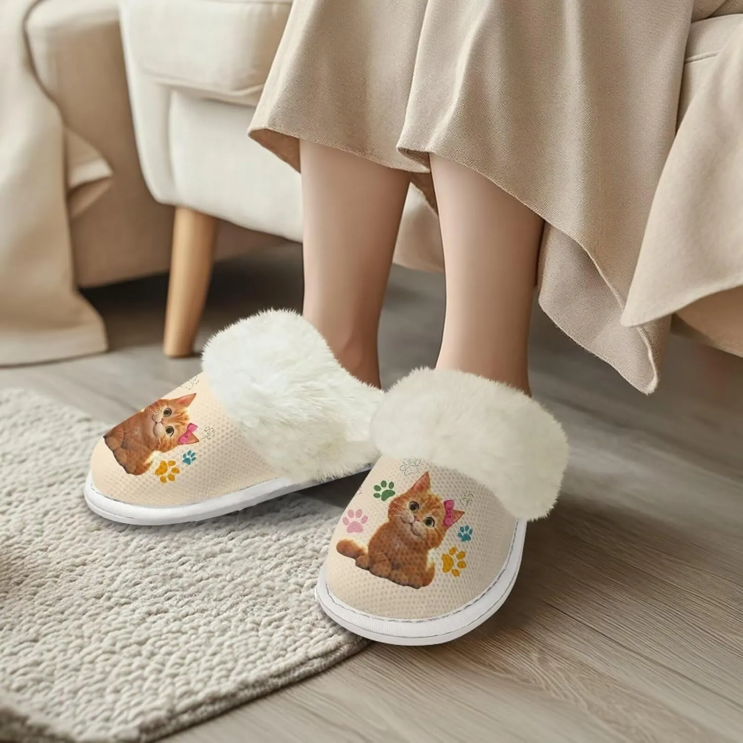 Womens Fluffy House Slippers for Winter Warm Comfy Bedroom Slippers Women Non Slip Size 5-13