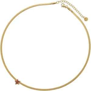 Women's Gold Plated Stainless Steel Snake Chain Choker with Small Reddish-Orange Crystal Accent Charm - Gold Orange