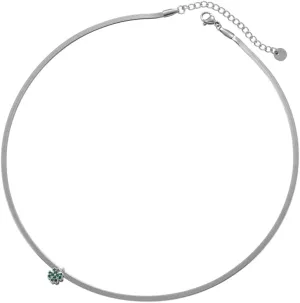 Women's Gold Plated Stainless Steel Snake Chain Choker with Small Reddish-Orange Crystal Accent Charm - Silver Green