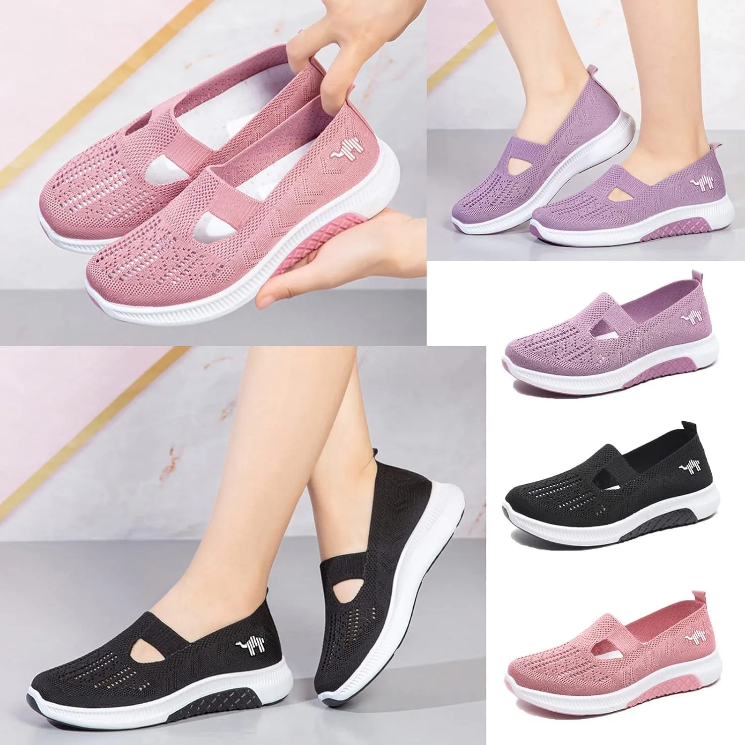 Women's Knit Mesh Breathable Slip On Platform Sneakers,Outdoor Non-Slip Comfort Orthopedic Diabetic Fashion Walking Shoes