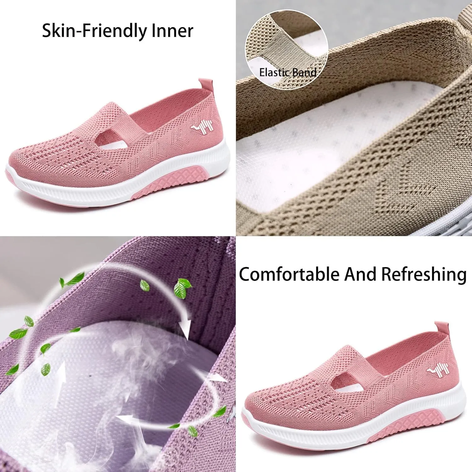 Women's Knit Mesh Breathable Slip On Platform Sneakers,Outdoor Non-Slip Comfort Orthopedic Diabetic Fashion Walking Shoes