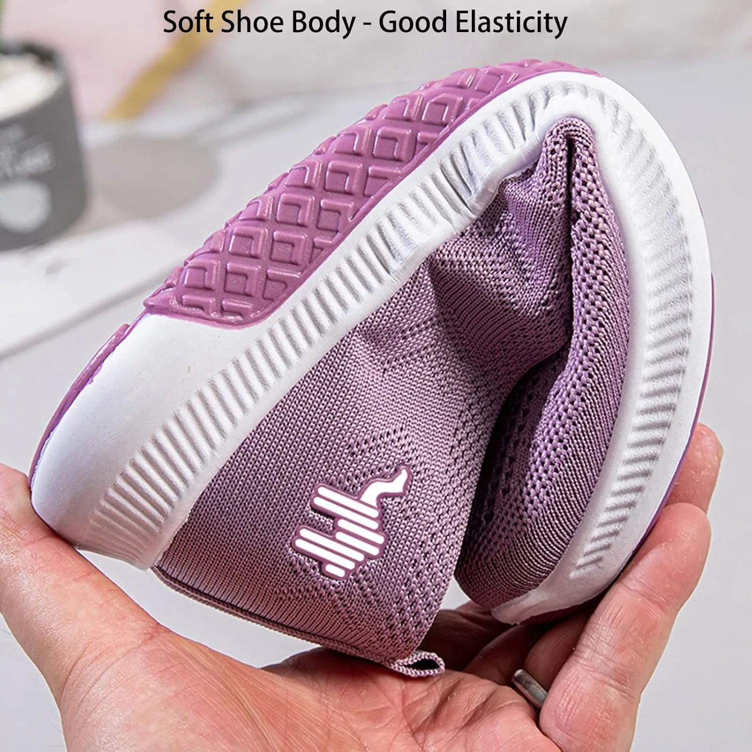 Women's Knit Mesh Breathable Slip On Platform Sneakers,Outdoor Non-Slip Comfort Orthopedic Diabetic Fashion Walking Shoes