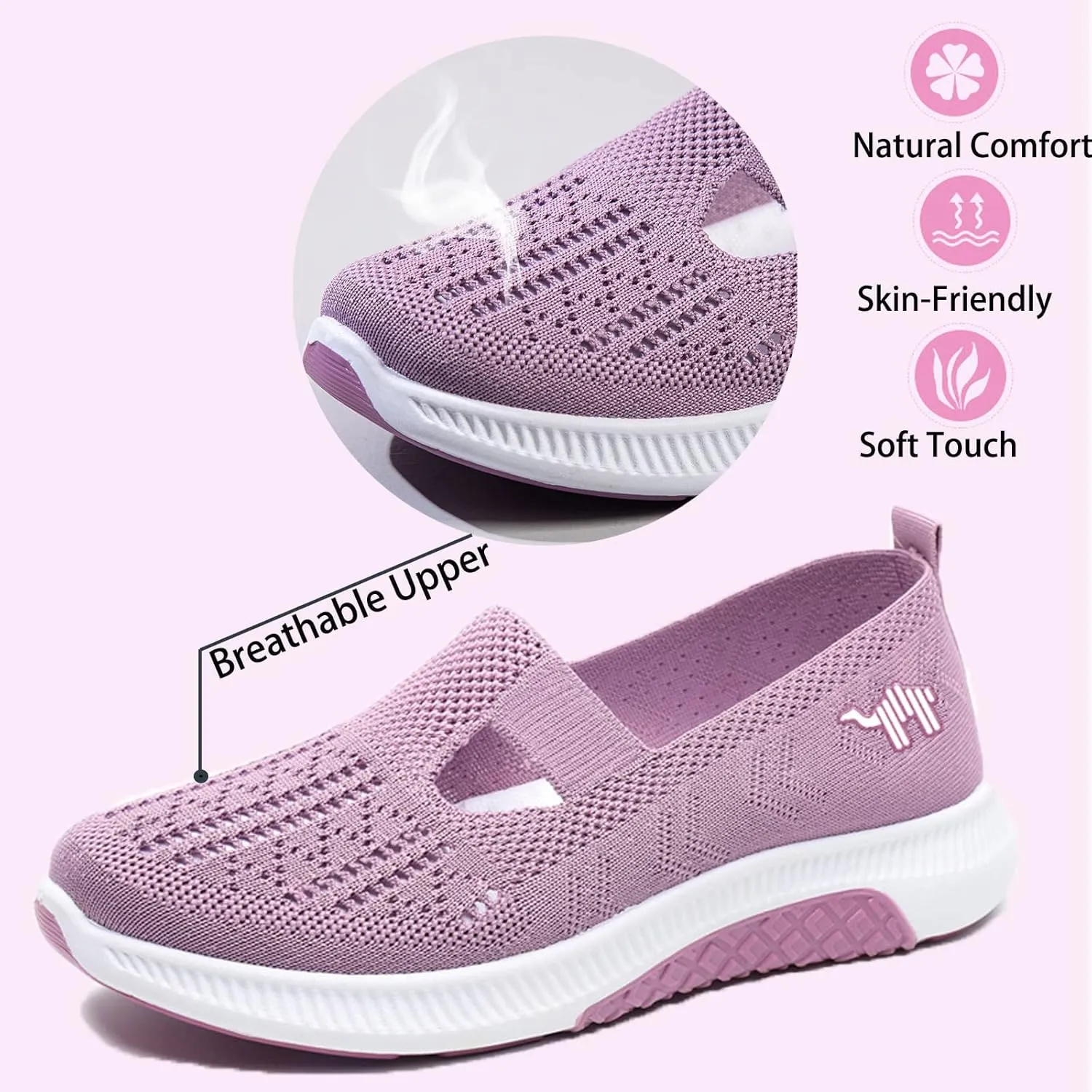Women's Knit Mesh Breathable Slip On Platform Sneakers,Outdoor Non-Slip Comfort Orthopedic Diabetic Fashion Walking Shoes