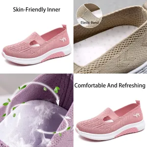 Women's Knit Mesh Breathable Slip On Platform Sneakers,Outdoor Non-Slip Comfort Orthopedic Diabetic Fashion Walking Shoes