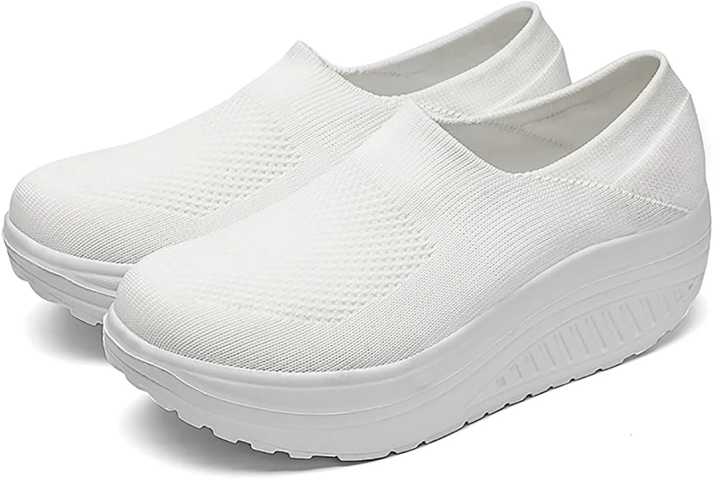 Women's Knitted Platform Slip On Walking Sneakers,Comfort Lightweight Arch Support Non Slip Casual Mesh Breathable Workout Work Shoes