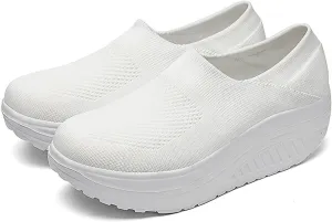 Women's Knitted Platform Slip On Walking Sneakers,Comfort Lightweight Arch Support Non Slip Casual Mesh Breathable Workout Work Shoes