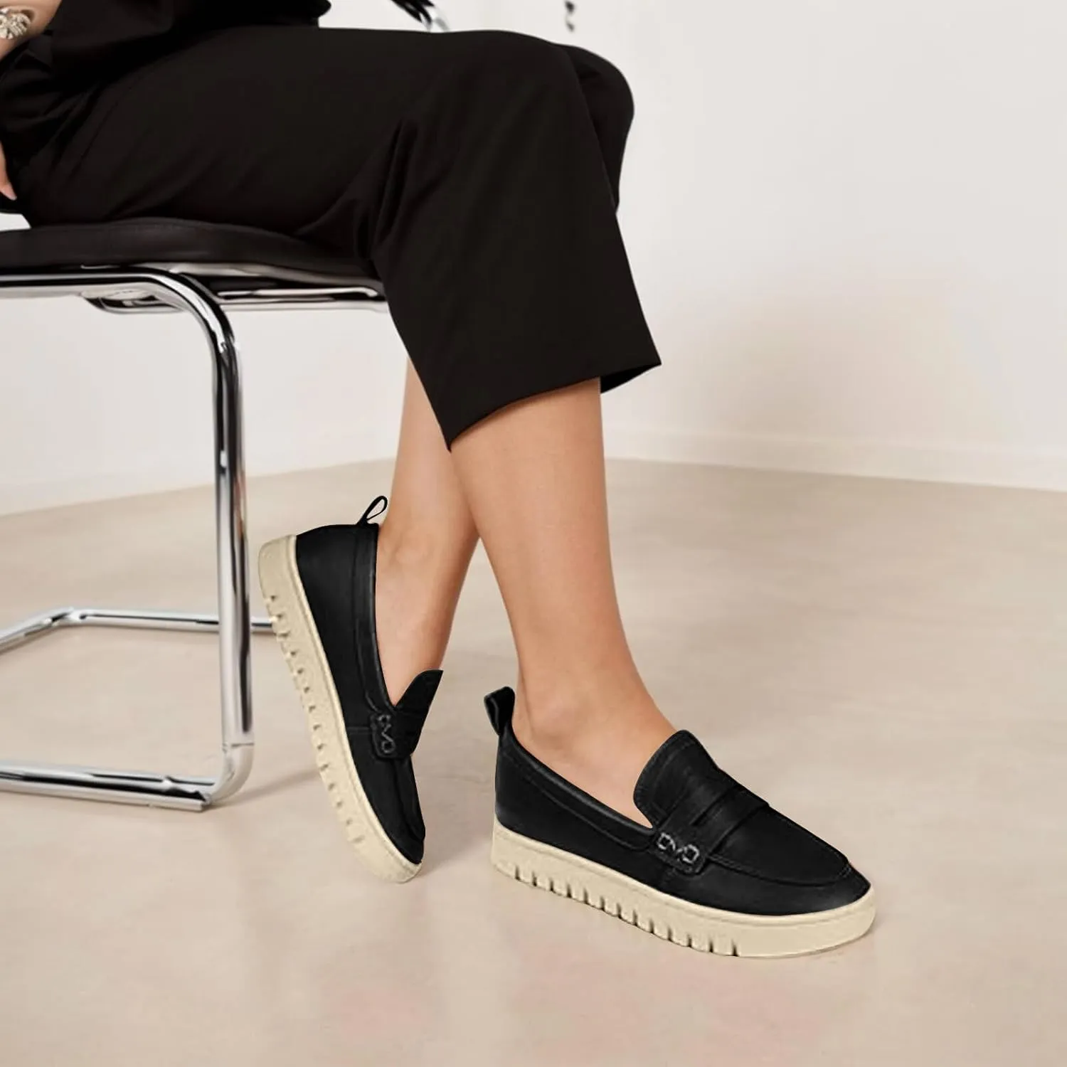 Women's Leather Loafers Flats Slip-ons Shoes Fashion Comfort Casual Lightweight Loafers