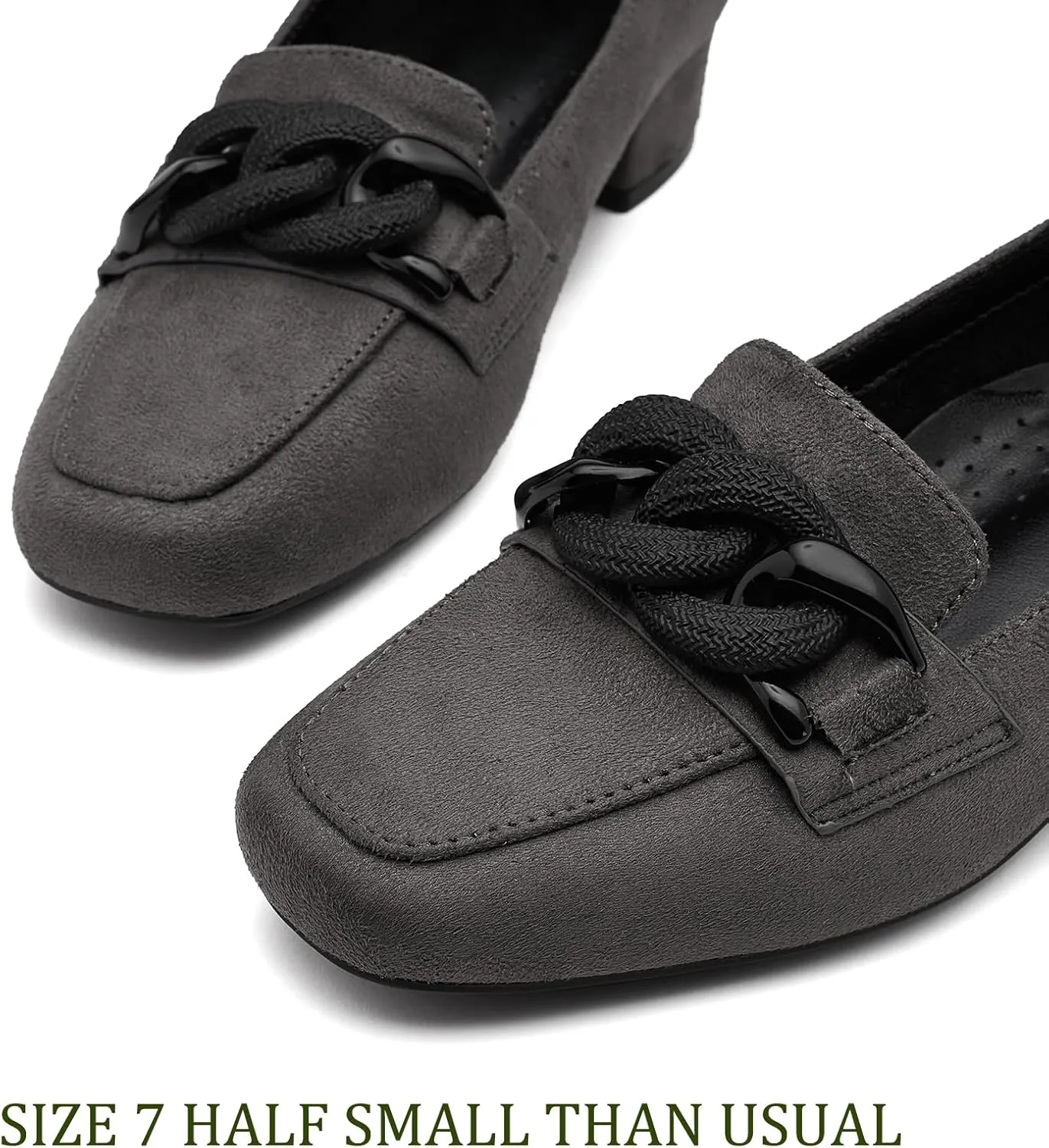 Women's Low Block Heel Loafers Closed Square Toe Chunky Heel Pumps Comfortable Dressy Loafers Casual Business Office Work Party Wedding Shoes with Chain
