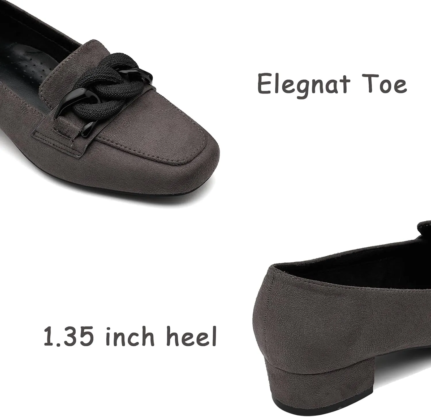 Women's Low Block Heel Loafers Closed Square Toe Chunky Heel Pumps Comfortable Dressy Loafers Casual Business Office Work Party Wedding Shoes with Chain