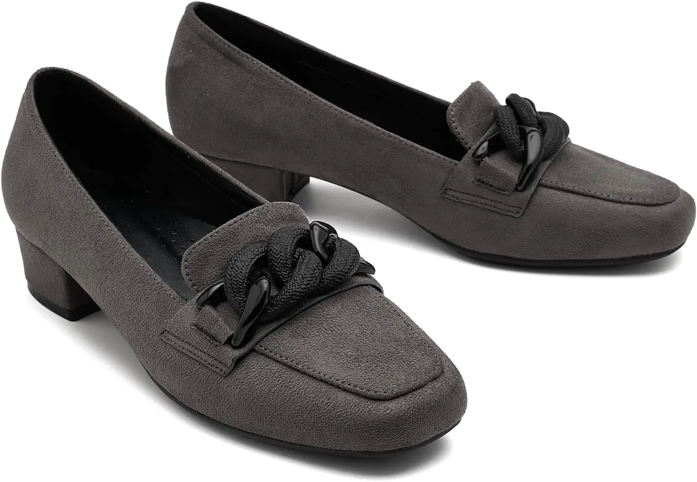 Women's Low Block Heel Loafers Closed Square Toe Chunky Heel Pumps Comfortable Dressy Loafers Casual Business Office Work Party Wedding Shoes with Chain