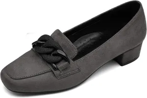 Women's Low Block Heel Loafers Closed Square Toe Chunky Heel Pumps Comfortable Dressy Loafers Casual Business Office Work Party Wedding Shoes with Chain