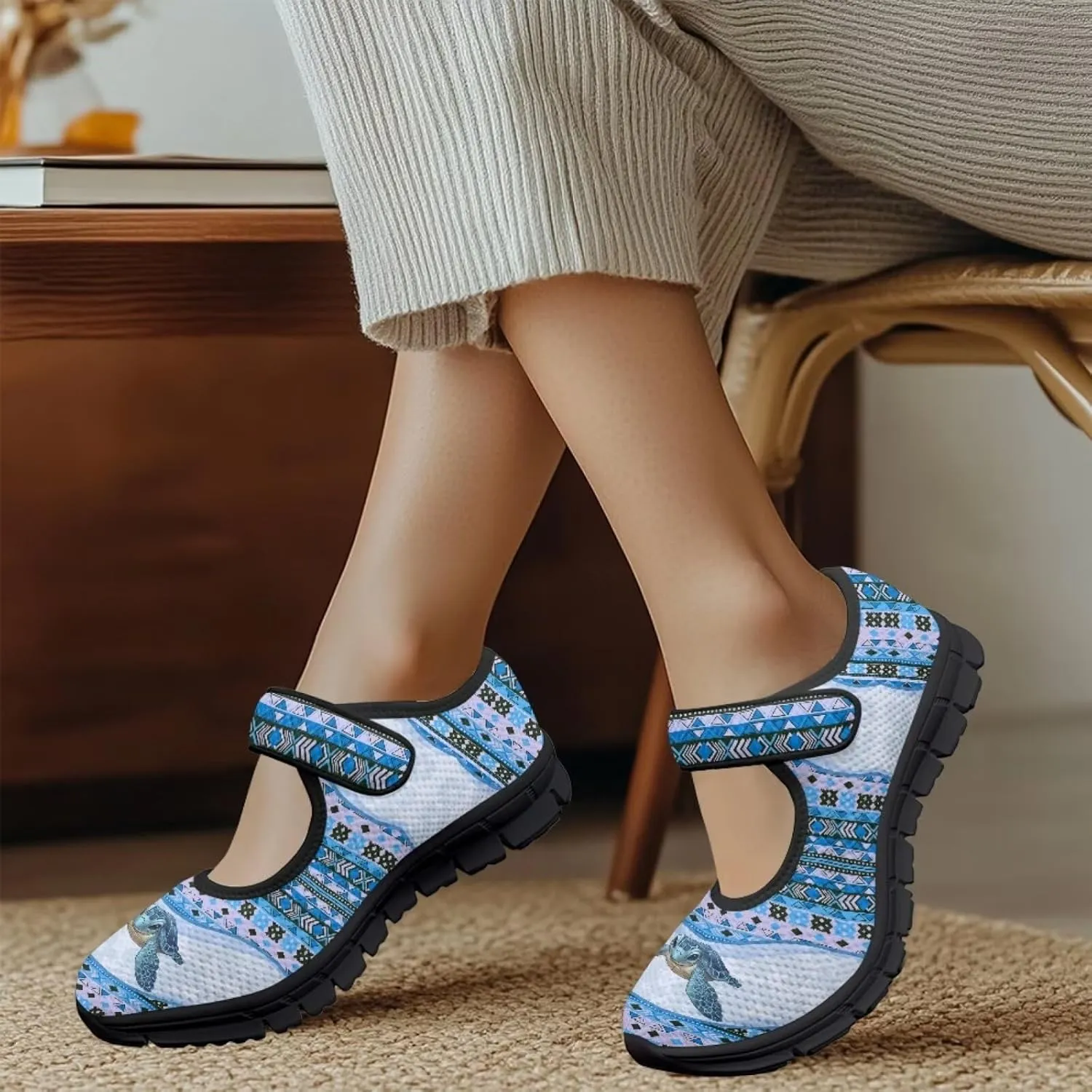 Womens Mary Jane Shoes Aztec Tribal Sneaker Anti-Slip Lightweight Shoes with Magic Sticker for Travel