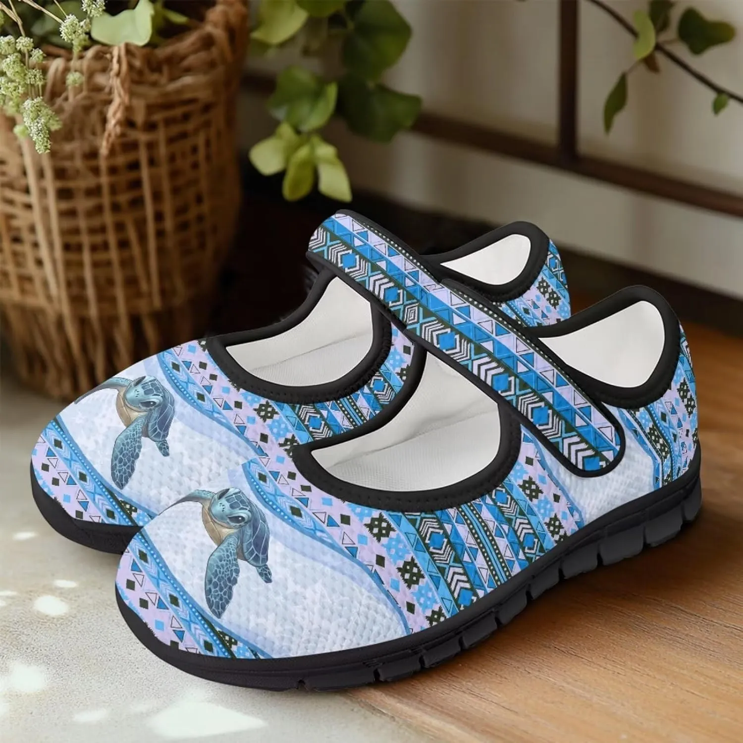 Womens Mary Jane Shoes Aztec Tribal Sneaker Anti-Slip Lightweight Shoes with Magic Sticker for Travel